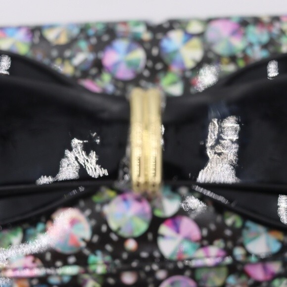 Betsey Johnson Rhinestone Print Mini Crossbody Envelope Bag Gold Chain Strap - Picture 8 of 8